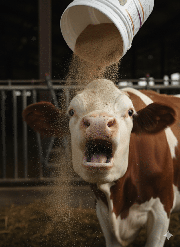 مگازایم دامی درحال ریختن جلوی گاو