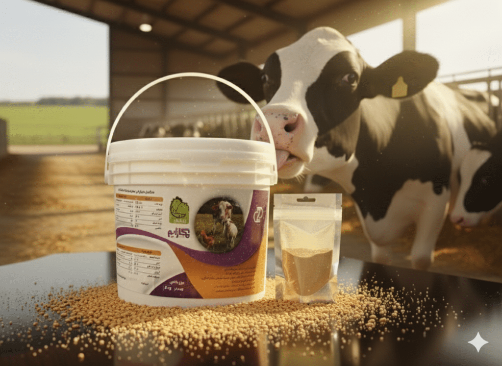 گاو در حال لیس زدن مگازایم زیر نور